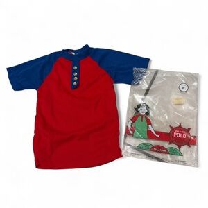 Vintage Red Blue Polo Shirt Kids Size 8 – 70s Nylon Stretch Retro Top NWT
